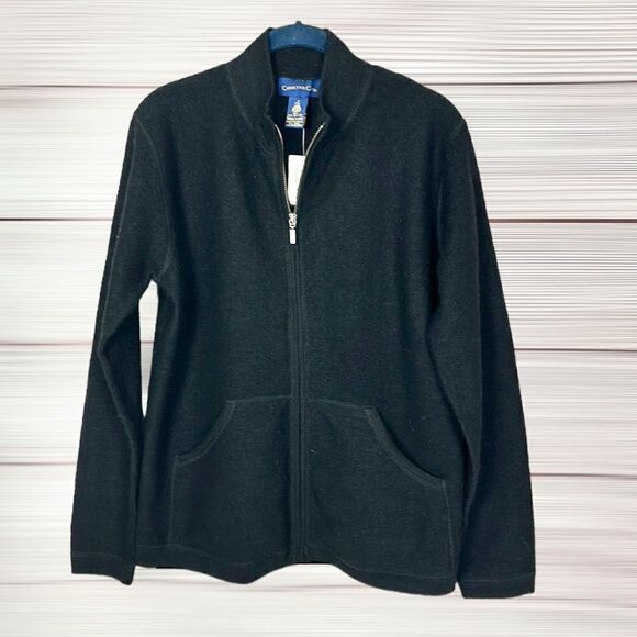 NWT Vtg Charter Club Boiled Wool Full Zip Black Cardigan Lightweight Jacket S - Picture 1 of 12